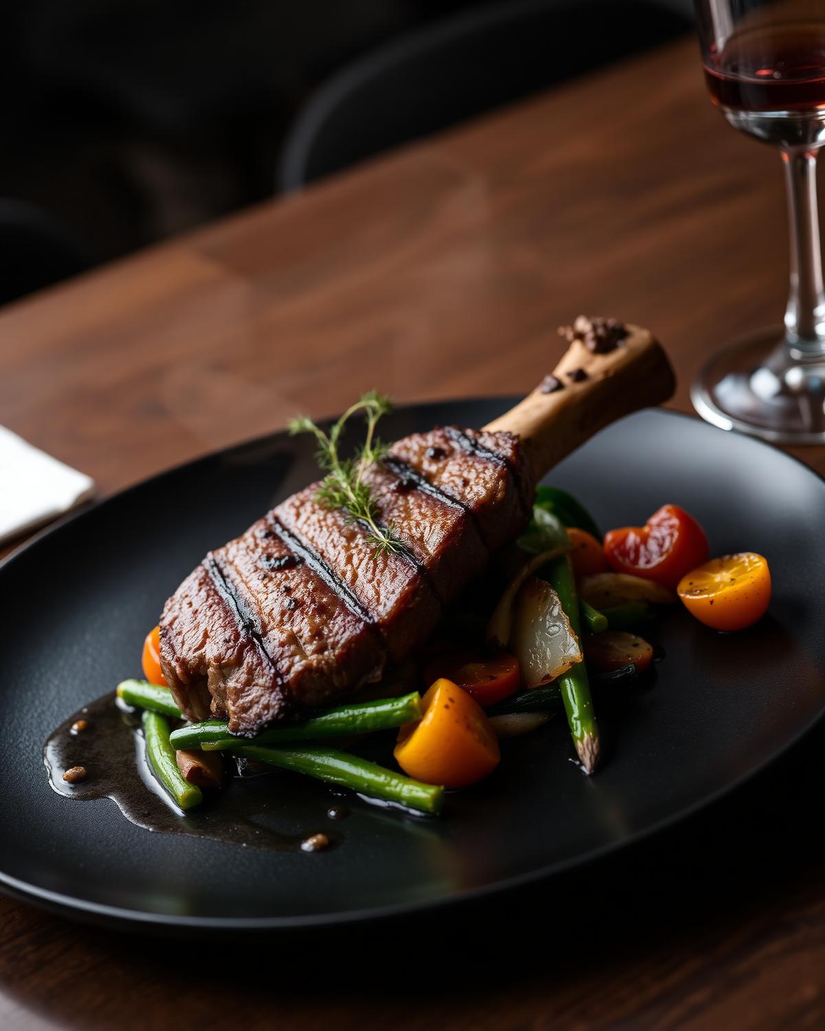 Riverside steak with wine
